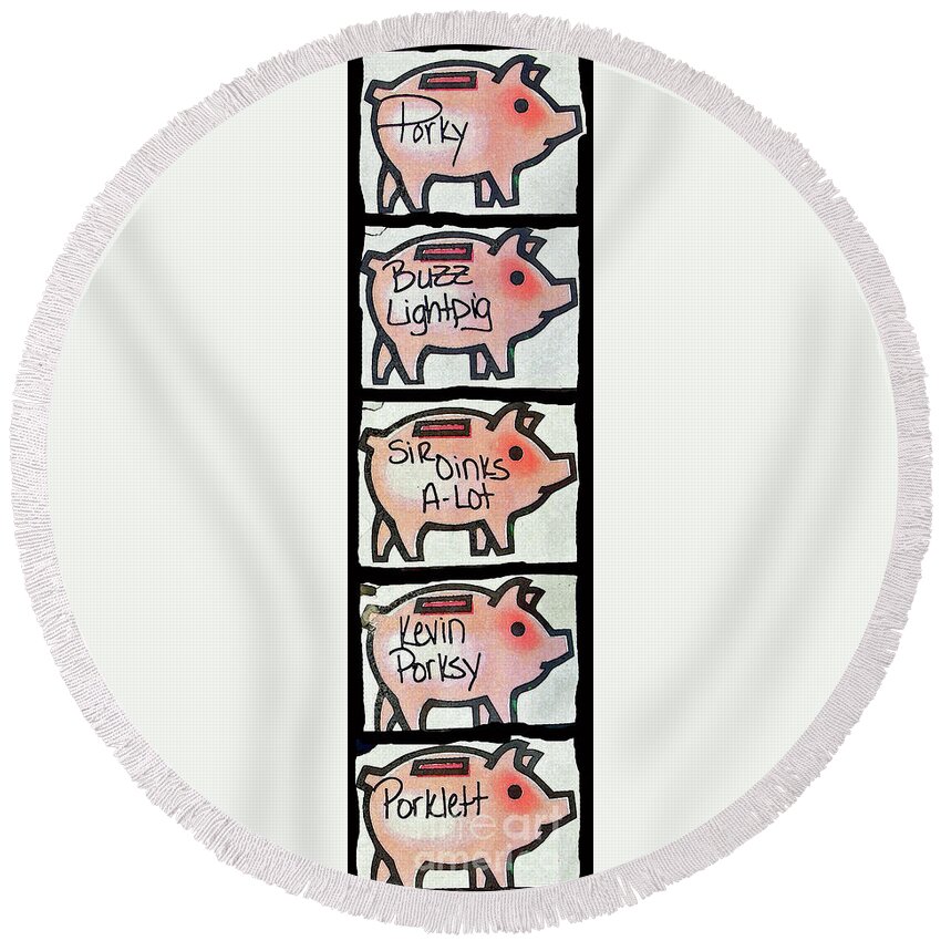 Humorous Pigs Round Beach Towel featuring the photograph Pig Party by Joe Pratt
