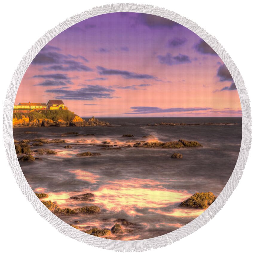 Attraction Round Beach Towel featuring the photograph Pigeon Point Lighthouse at Sunset by Paul LeSage