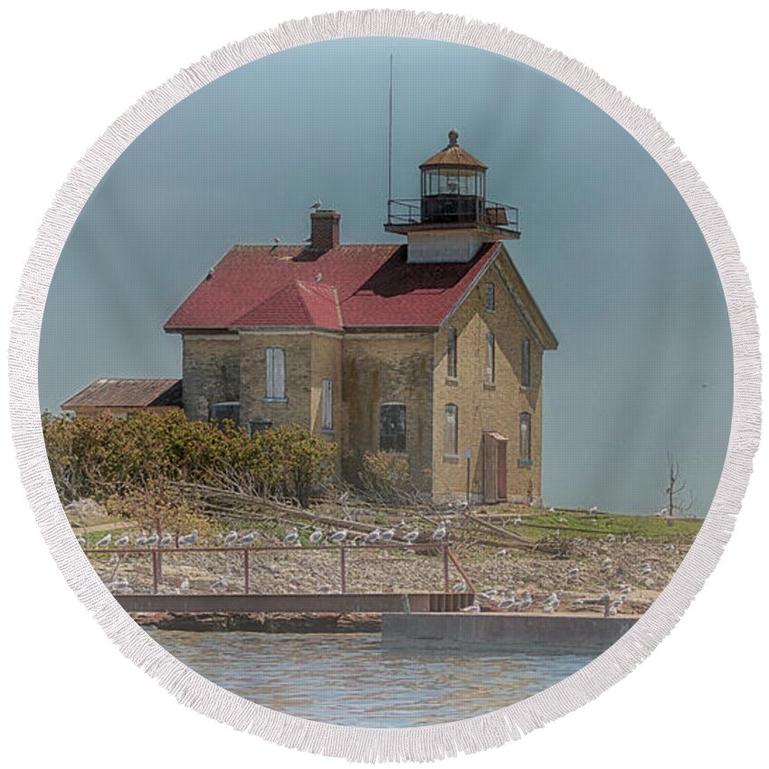Pilot Island Round Beach Towel featuring the photograph Pilot Island Light by Susan Rissi Tregoning