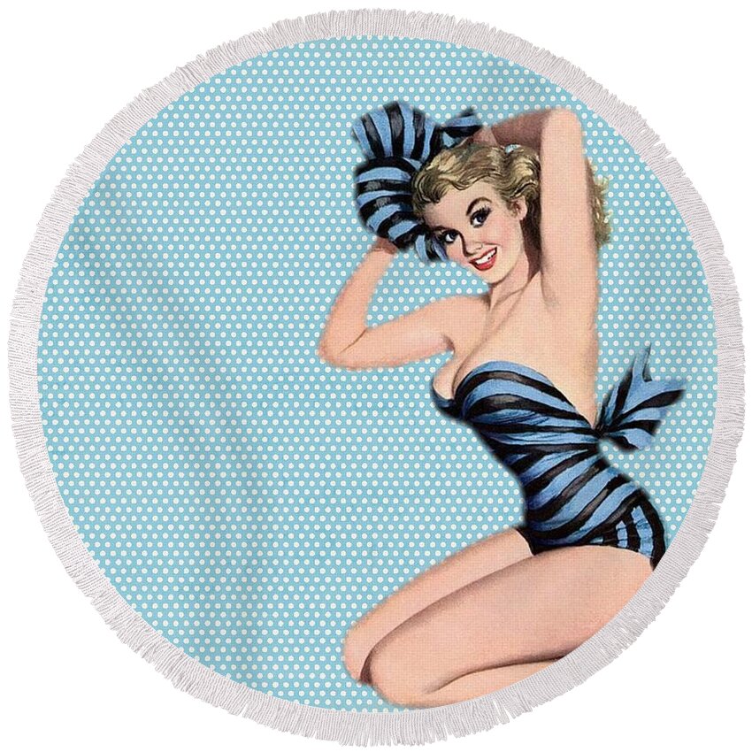 Vintage Round Beach Towel featuring the photograph Pin Up Girl Square 2 by Edward Fielding