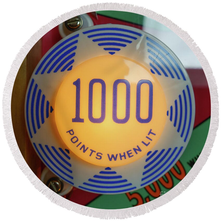 Pinball Round Beach Towel featuring the photograph Pinball 1000 Points When Lit by Edward Fielding
