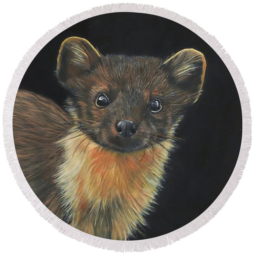 Pine Marten Round Beach Towel featuring the painting Pine Marten by John Neeve