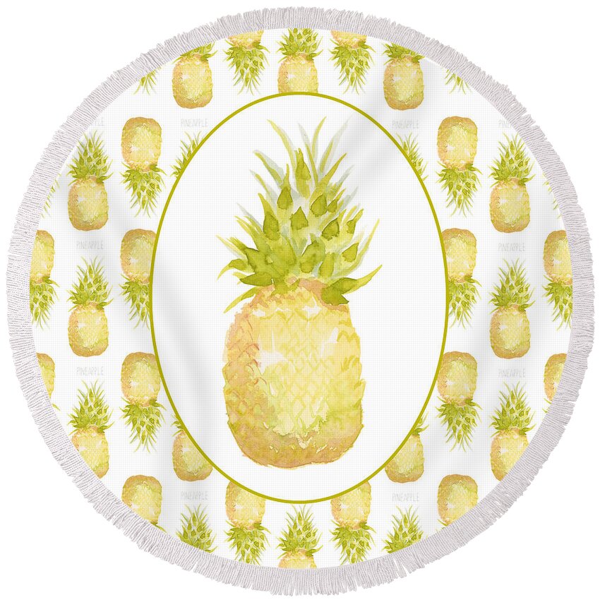 Pineapple Round Beach Towel featuring the painting Pineapple cameo by Cindy Garber Iverson