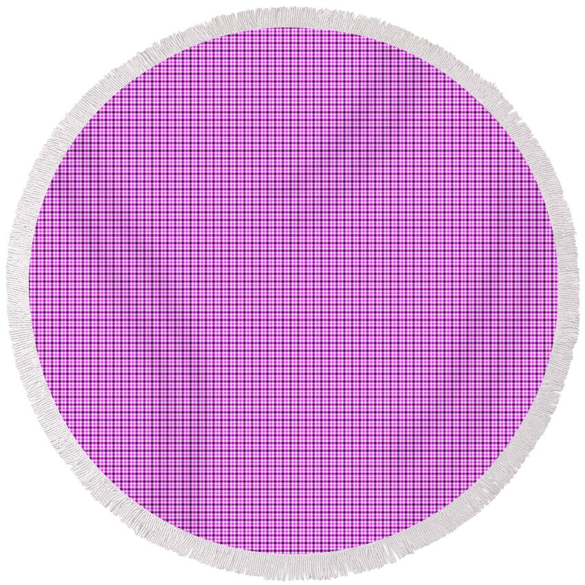 Pink And Purple Tartan Round Beach Towel featuring the digital art Pink and Purple Tartan by Leah McPhail