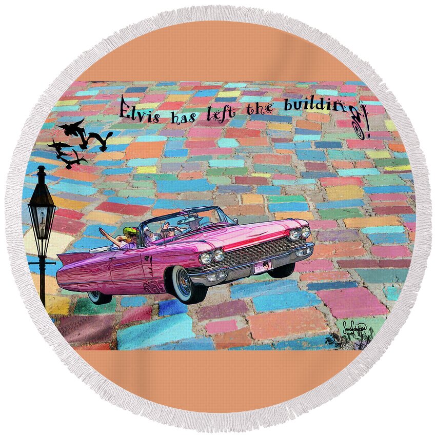 Cadillac Round Beach Towel featuring the photograph Pink Cadillac by Sandra Schiffner