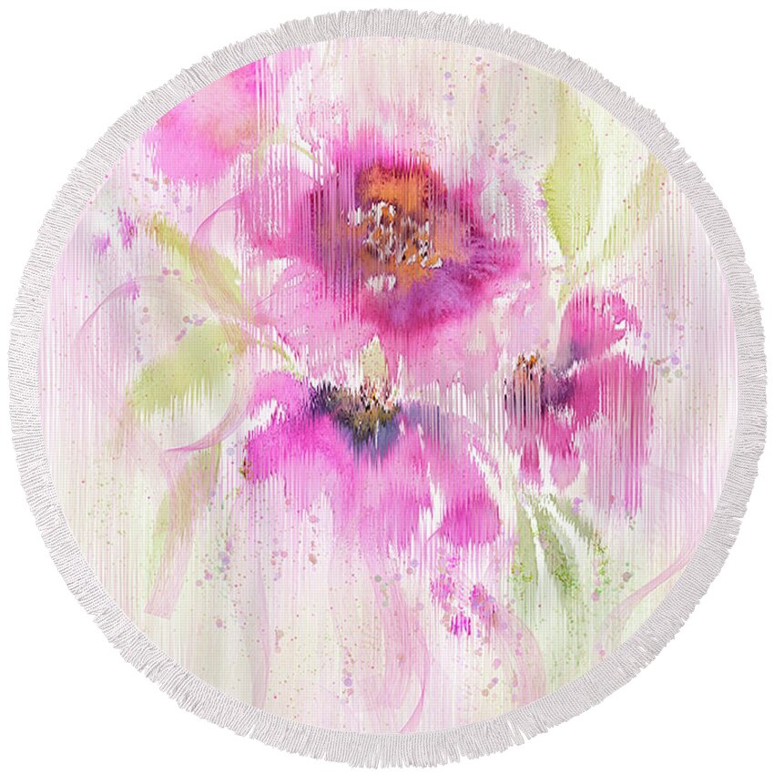Watercolor Flowers Round Beach Towel featuring the painting Power Puffs by Colleen Taylor