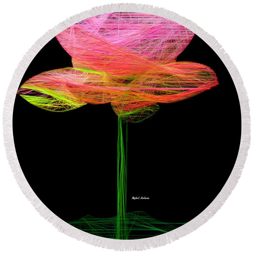 Rafael Salazar Round Beach Towel featuring the digital art Pink Flower by Rafael Salazar