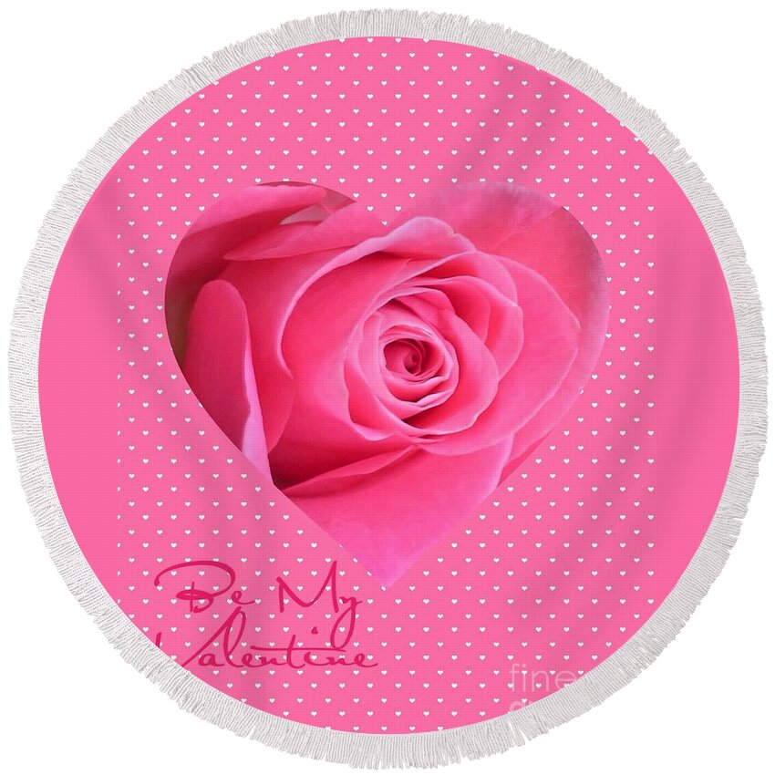Valentine's Day Round Beach Towel featuring the photograph Pink Heart Valentine by Joan-Violet Stretch