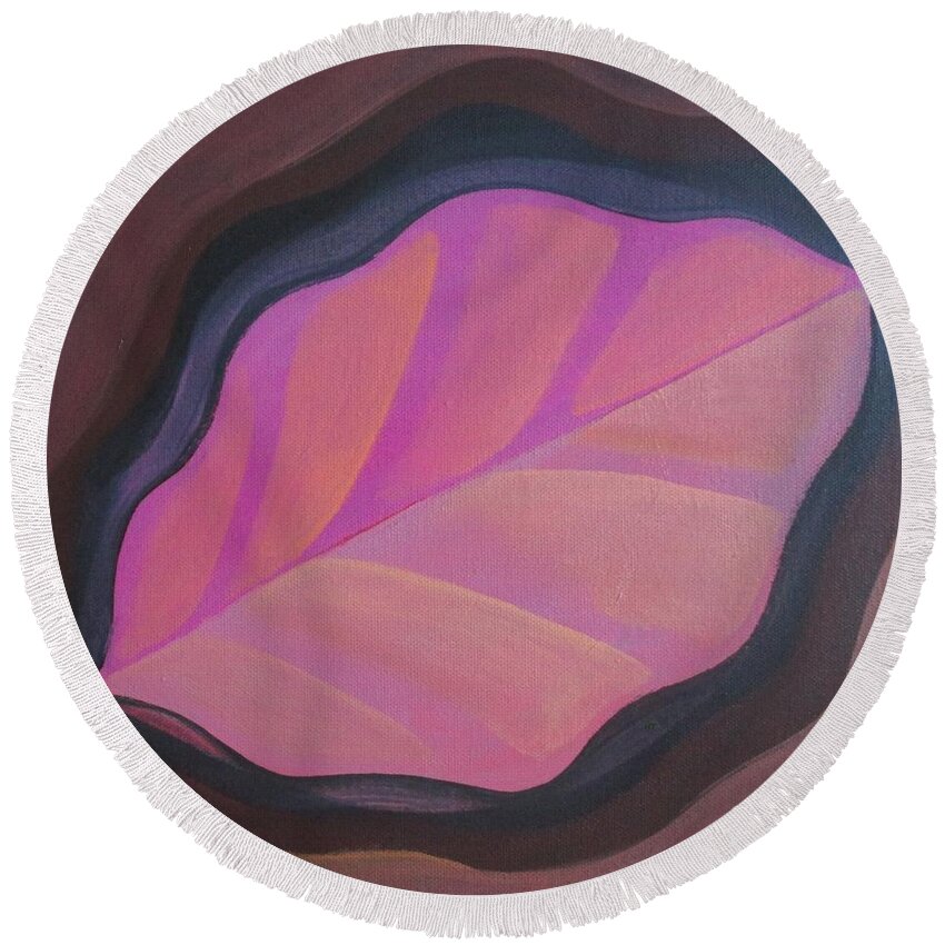 Pink Round Beach Towel featuring the painting Pink Leaf by Helena Tiainen