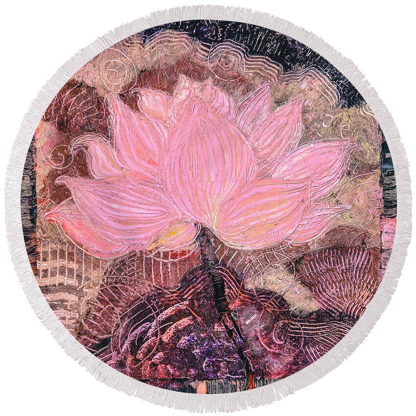 Lotus Round Beach Towel featuring the digital art Pink Lotus Flower by Judith Barath