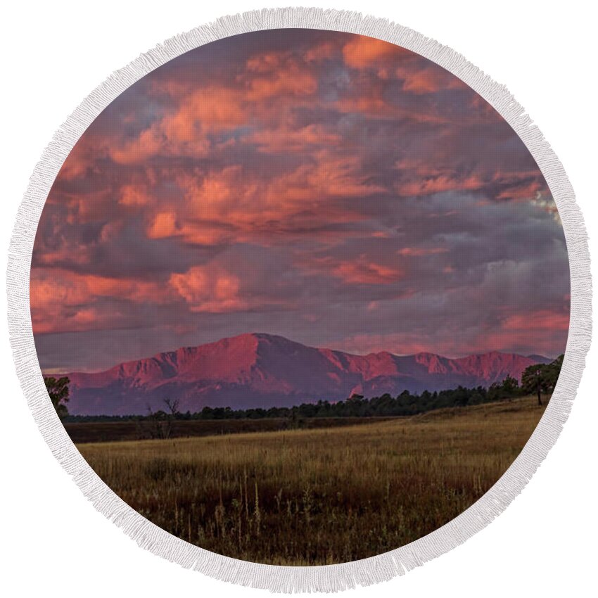 Mountain Round Beach Towel featuring the photograph Pink Morning by Alana Thrower