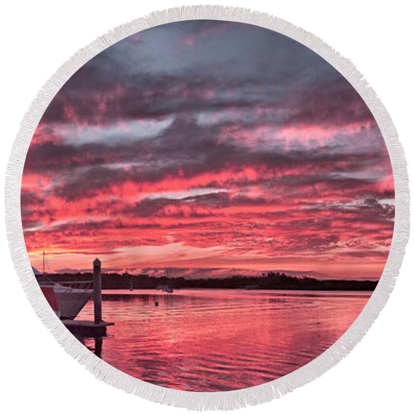 Pink Round Beach Towel featuring the photograph Pink Nautical Dawn. by Geoff Childs