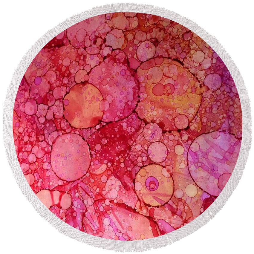 Abstract Painting Round Beach Towel featuring the painting Pink Ink by Nancy Koehler