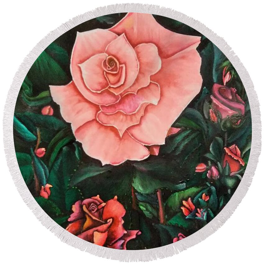 Flower Round Beach Towel featuring the painting Pink rose #2 by Tara Krishna