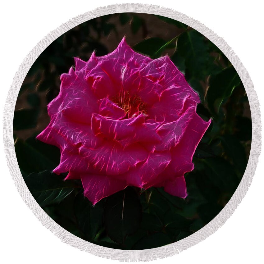 Rose Round Beach Towel featuring the digital art Pink Rose Electric by Flees Photos