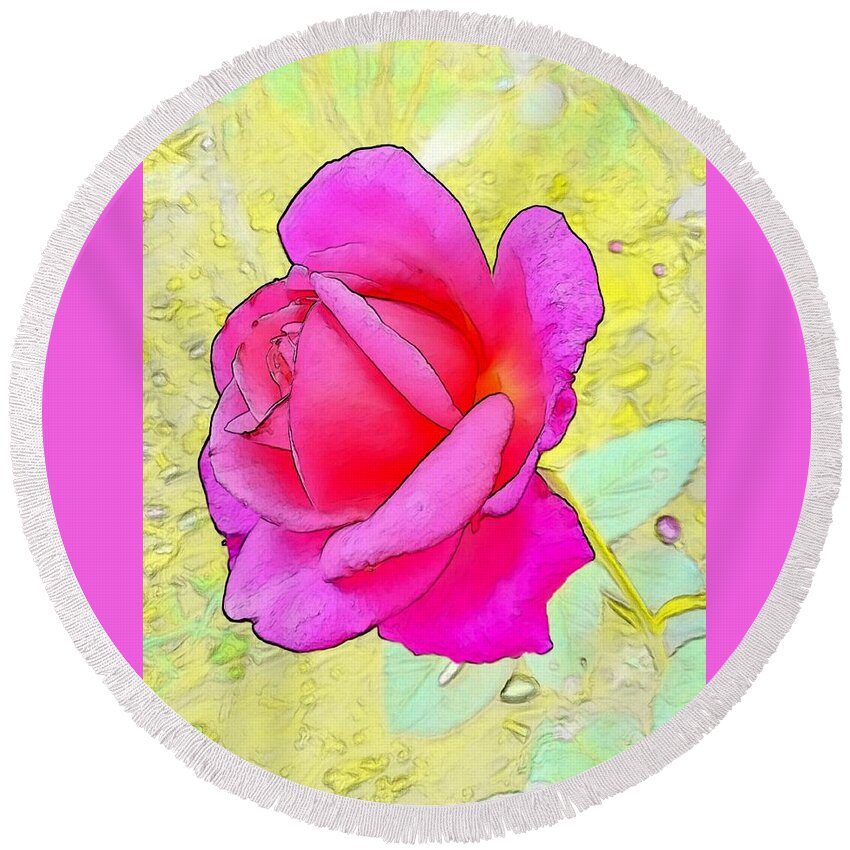 Pink Round Beach Towel featuring the digital art Pink rose by Kumiko Izumi