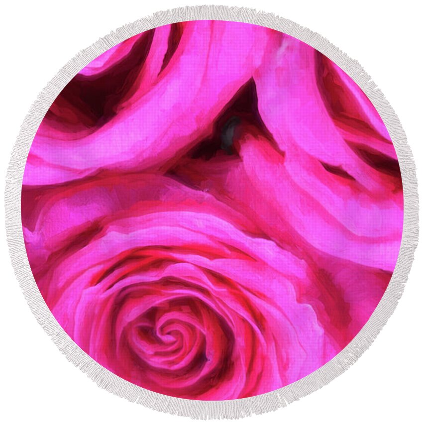 Pink Roses Round Beach Towel featuring the photograph Pink Roses 2 Pretty in Pink by Rich Franco