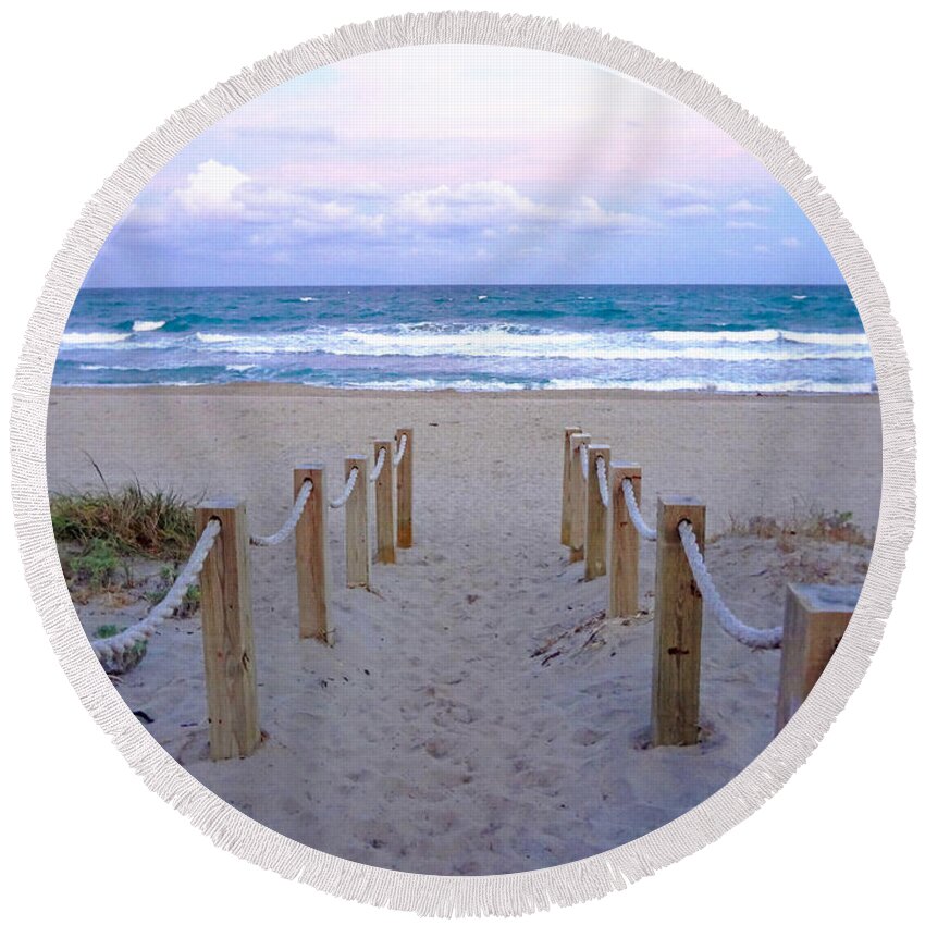 Ricardocreations Round Beach Towel featuring the photograph Pink Sunrise Beach Treasure Coast Florida C6 by Ricardos Creations