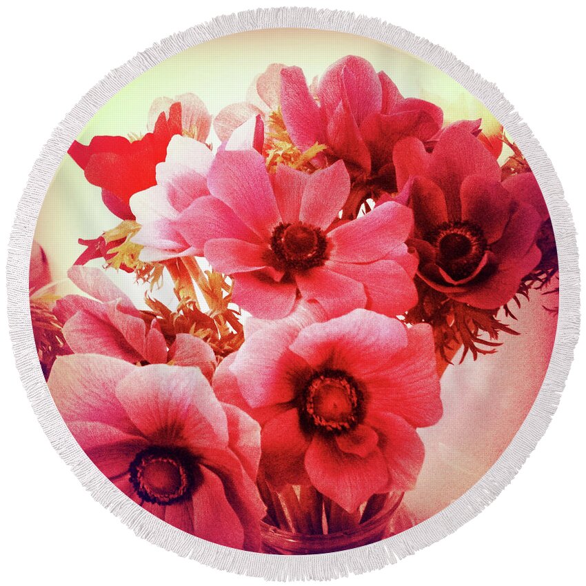 Pink Round Beach Towel featuring the photograph Pink Velvet Flowers by Onedayoneimage Photography