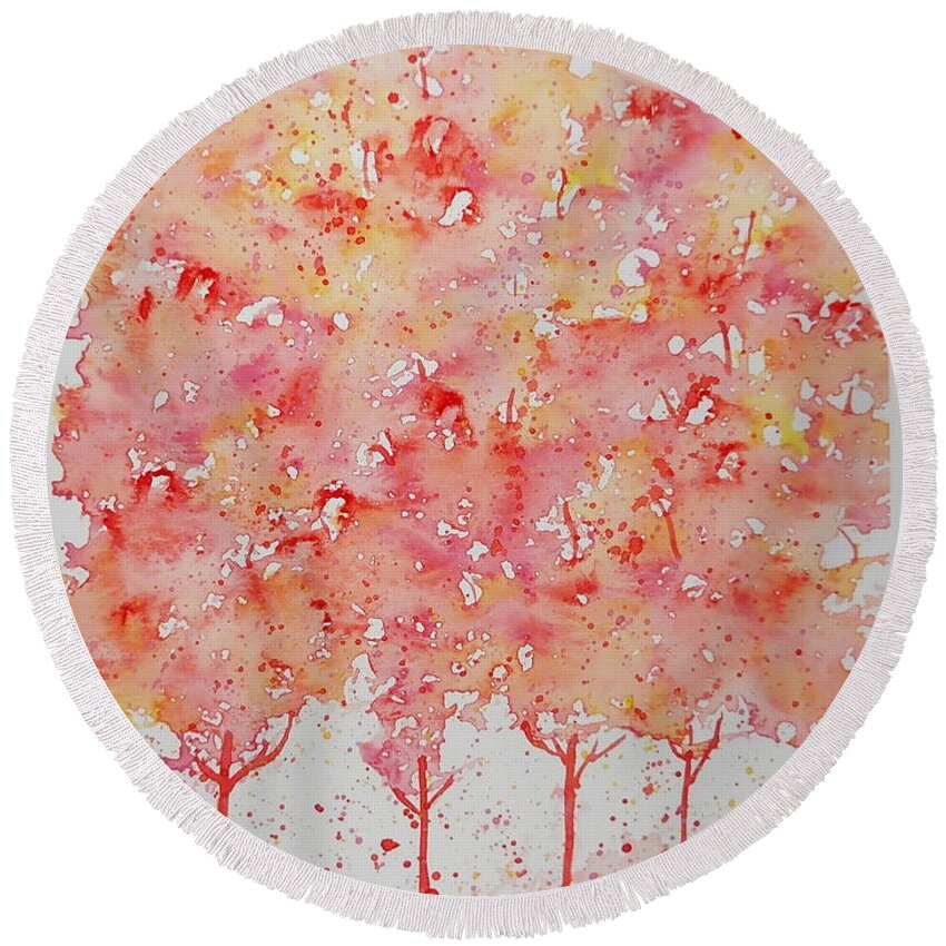 Tree Round Beach Towel featuring the painting Pinkish Watercolor Trees by Carol Crisafi