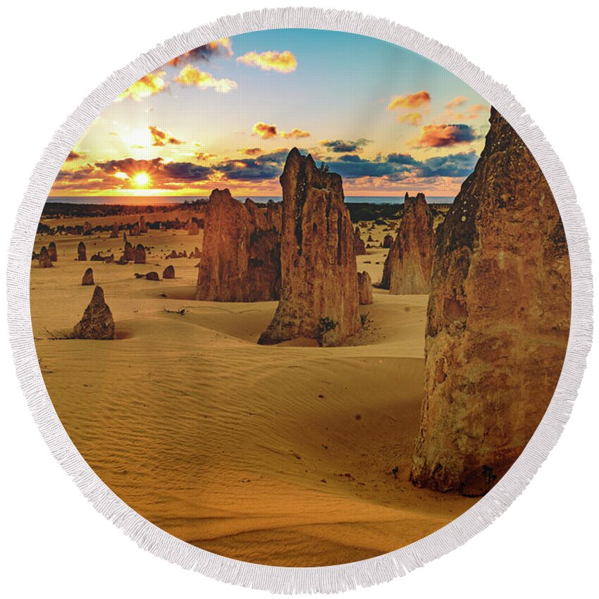 Geology Round Beach Towel featuring the photograph Pinnacles 8 by Werner Padarin