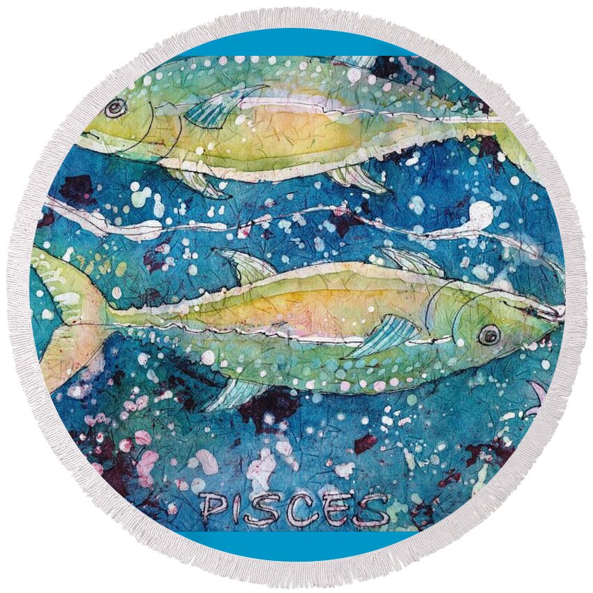 Zodiac Round Beach Towel featuring the painting Pisces by Ruth Kamenev