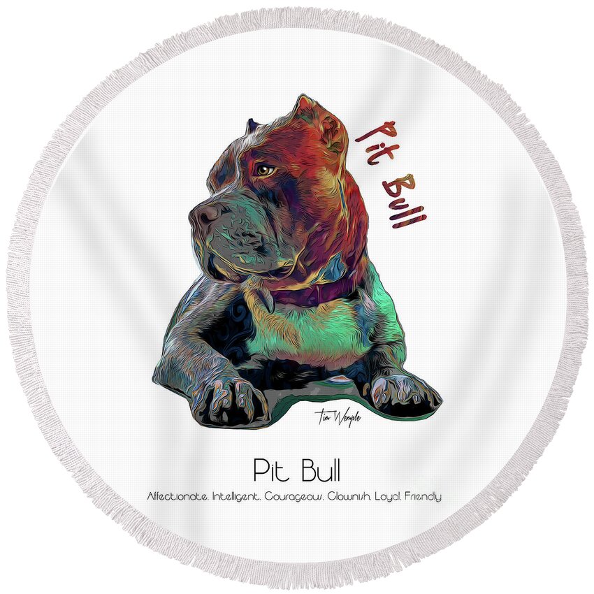 Pit Bull Round Beach Towel featuring the digital art Pit Bull Pop Art by Tim Wemple