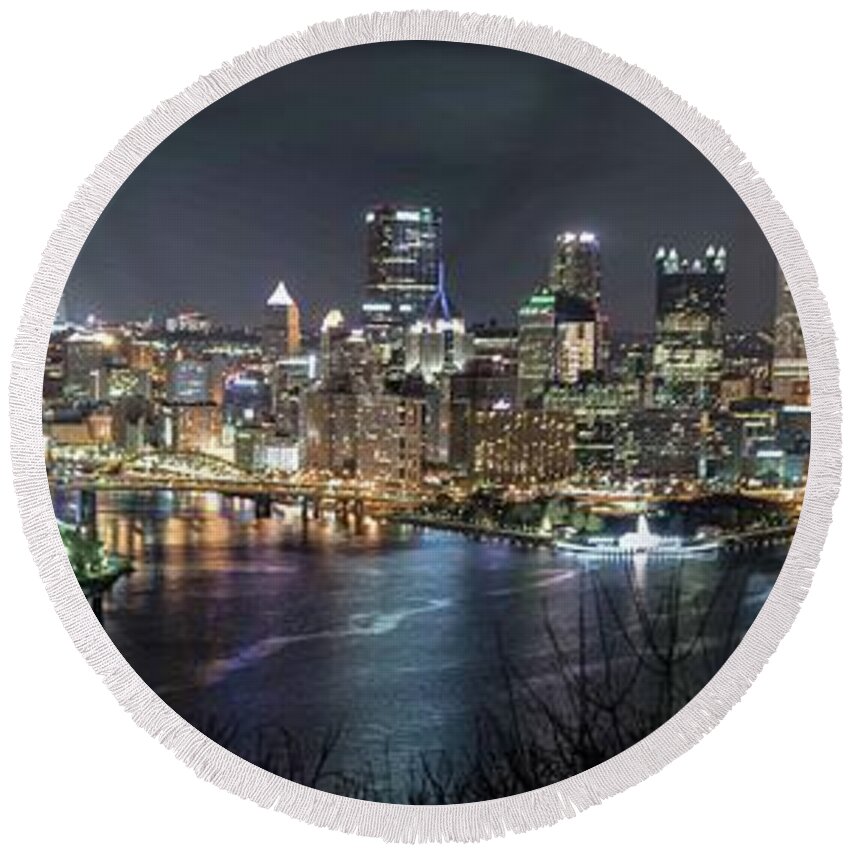  Round Beach Towel featuring the photograph Pittsburgh Super Moon by Colin Collins