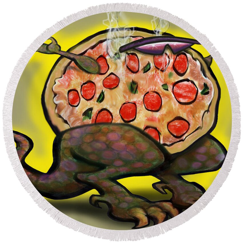 Pizza Round Beach Towel featuring the digital art Pizza Zilla by Kevin Middleton