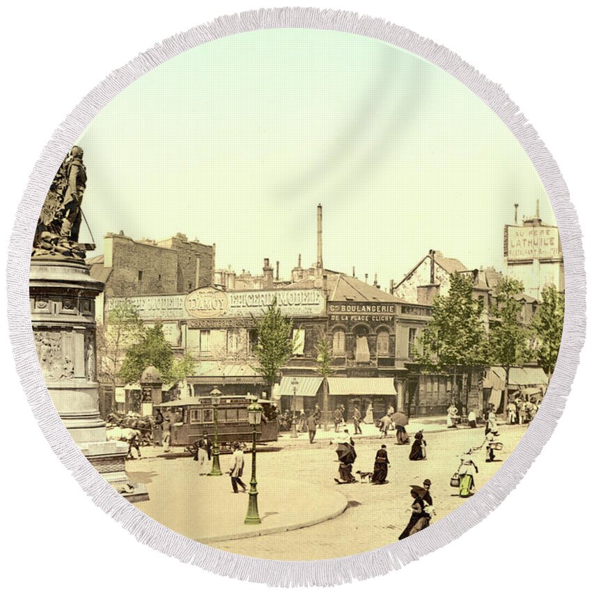 Sculpture Round Beach Towel featuring the photograph Place Clichy in Paris by French School