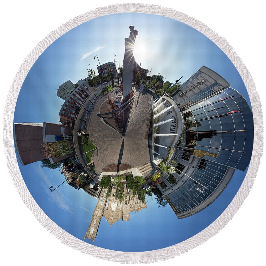 Abstract Round Beach Towel featuring the photograph Planet City Hall, Thunder Bay by Jakub Sisak