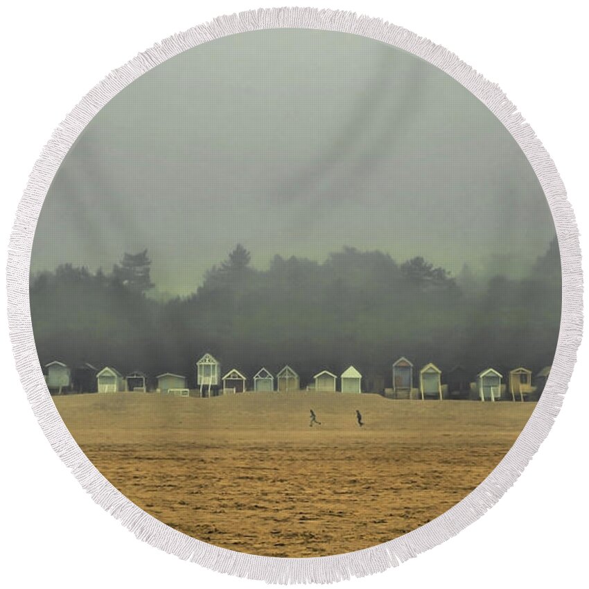 Wells Round Beach Towel featuring the photograph Playing on the Foggy Beach by Nick Bywater