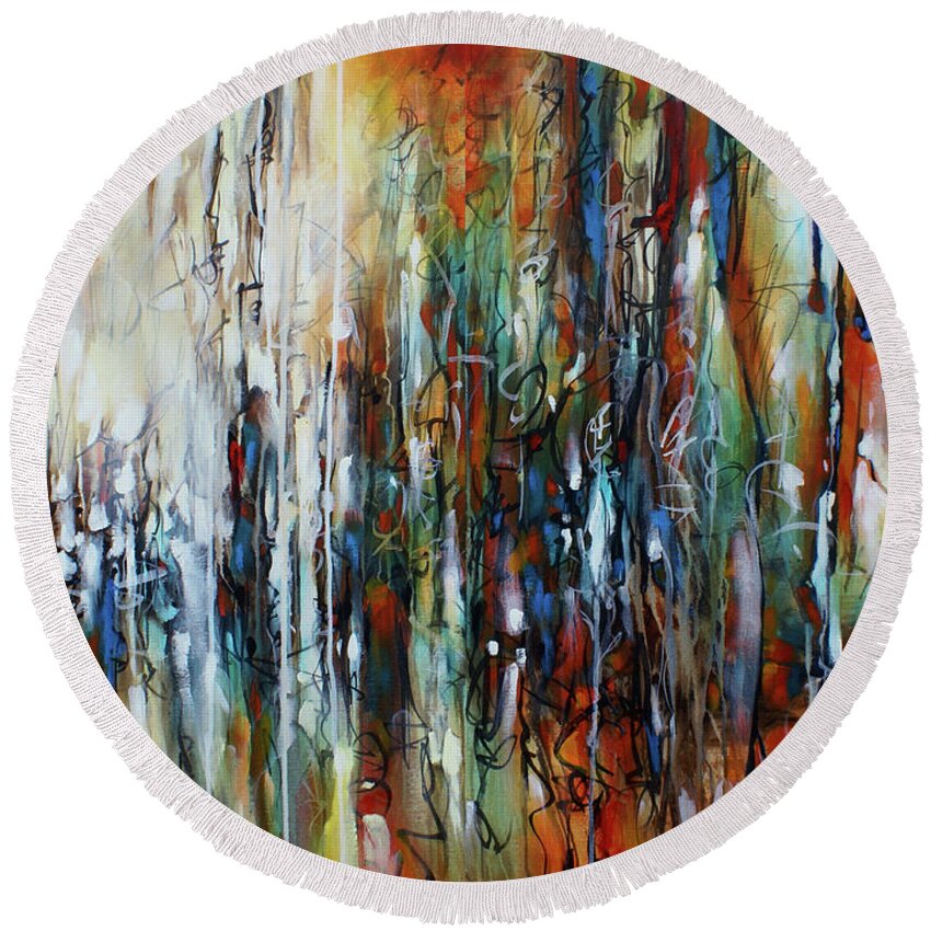 Abstract Round Beach Towel featuring the painting Pleasant Distractions by Michael Lang