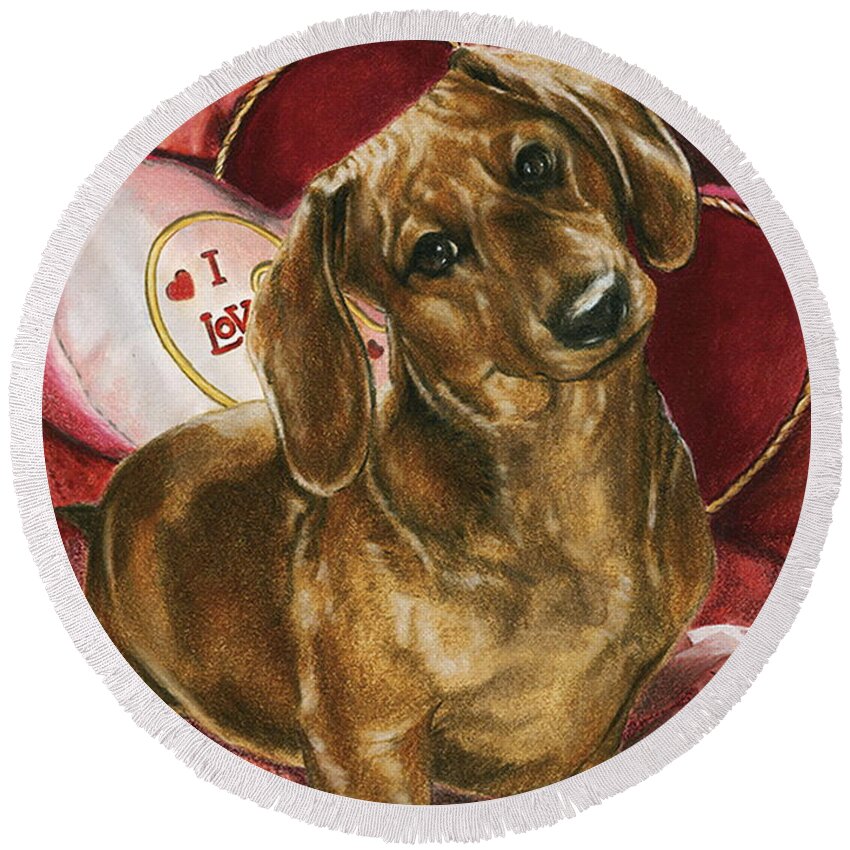 Purebred Round Beach Towel featuring the mixed media Be Mine by Barbara Keith
