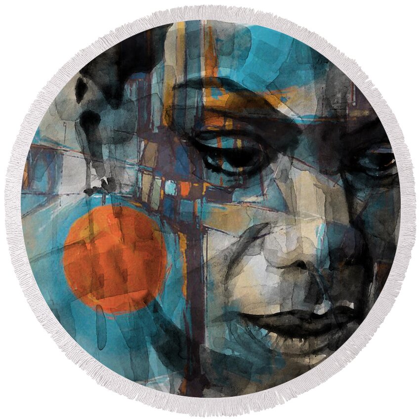 Nina Simone Round Beach Towel featuring the mixed media Please Don't Let Me Be Misunderstood by Paul Lovering