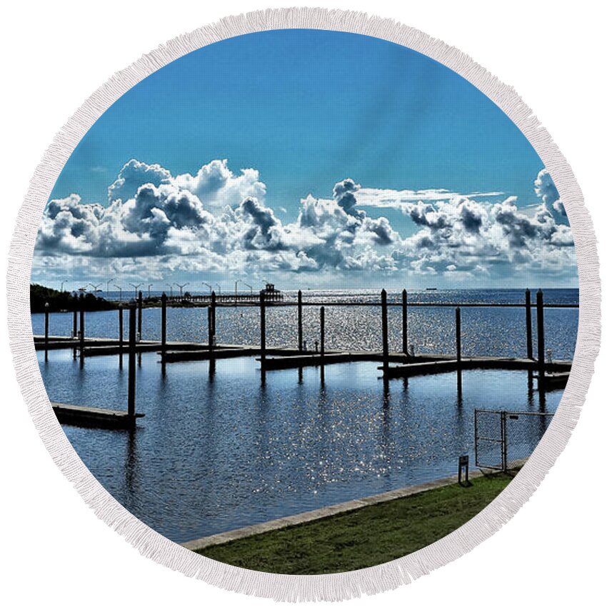 Water Round Beach Towel featuring the photograph Pleasure Island Marina by Jerry Connally