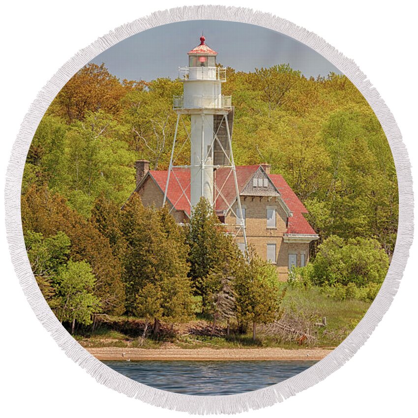 Plum Island Round Beach Towel featuring the photograph Plum Island Lighthouse by Susan Rissi Tregoning