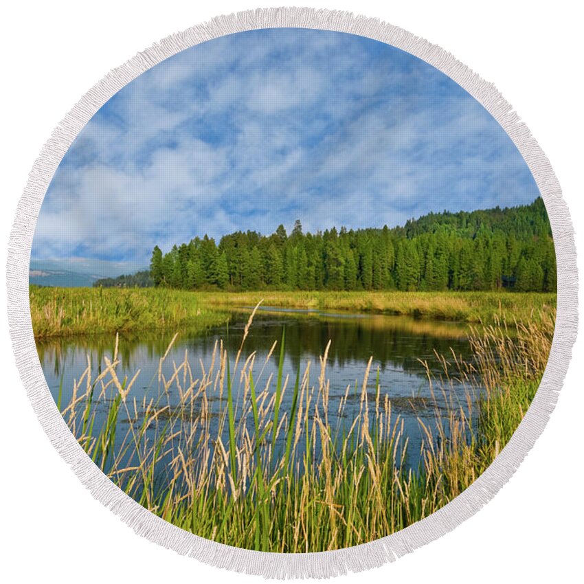 Beauty In Nature Round Beach Towel featuring the photograph Plummer Creek Marsh by Jeff Goulden