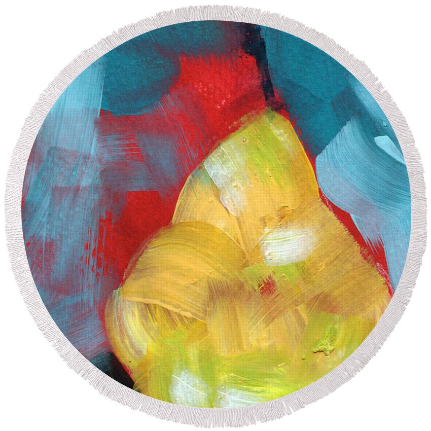 Pear Round Beach Towel featuring the painting Plump Pear- Art by Linda Woods by Linda Woods