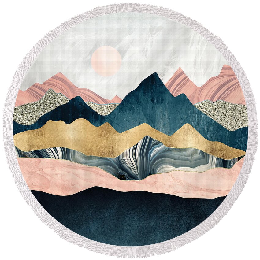 Mountains Round Beach Towel featuring the digital art Plush Peaks by Spacefrog Designs