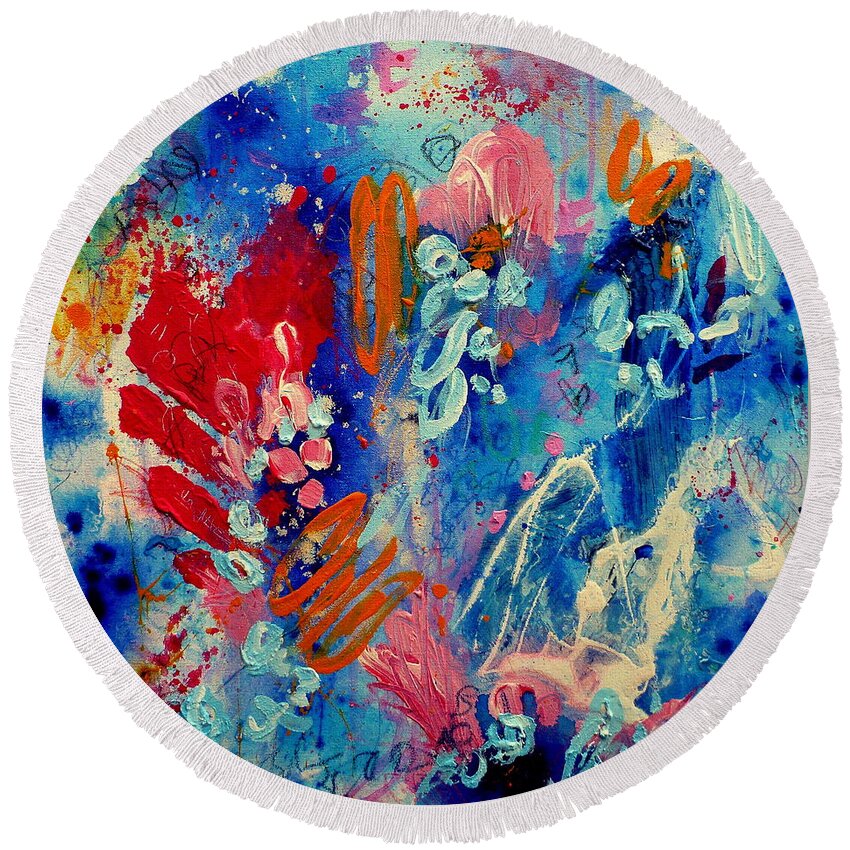 Abstract Painting Round Beach Towel featuring the painting Pocket Full of Horses 4 by Tracy Bonin