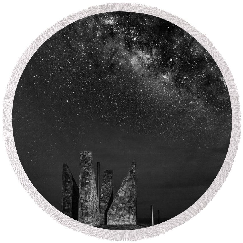 Milky Round Beach Towel featuring the photograph Point Udall - Black and White by Amanda Jones