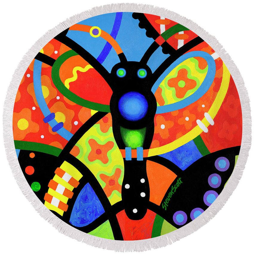 Butterfly Round Beach Towel featuring the painting Kaleidoscope Butterfly #1 by Steven Scott