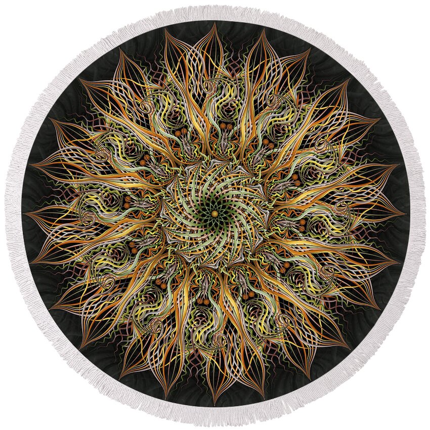 Pinwheel Mandalas Round Beach Towel featuring the digital art Pollen by Becky Titus