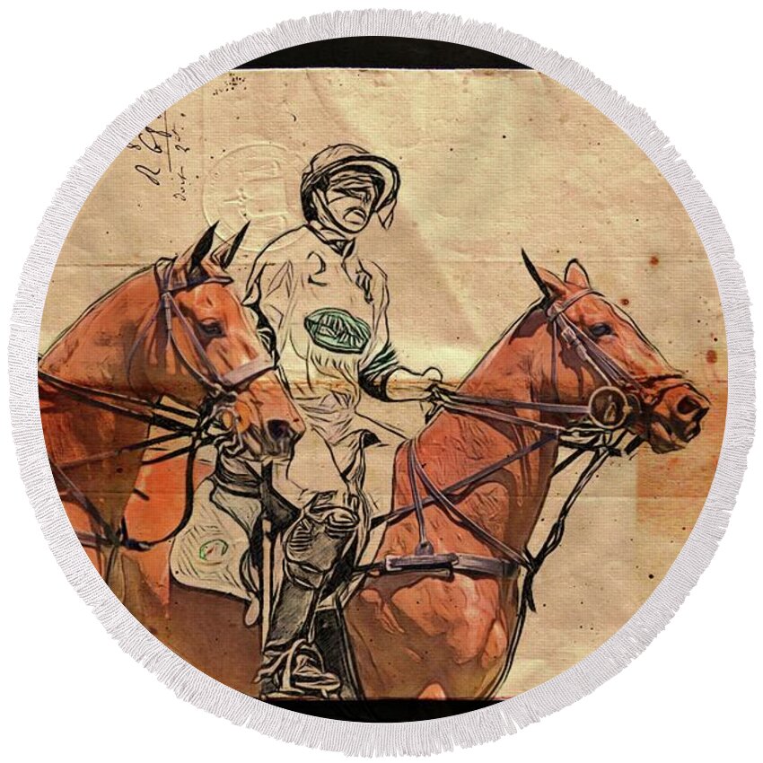 Alicegipsonphotographs Round Beach Towel featuring the photograph Polo Horses by Alice Gipson