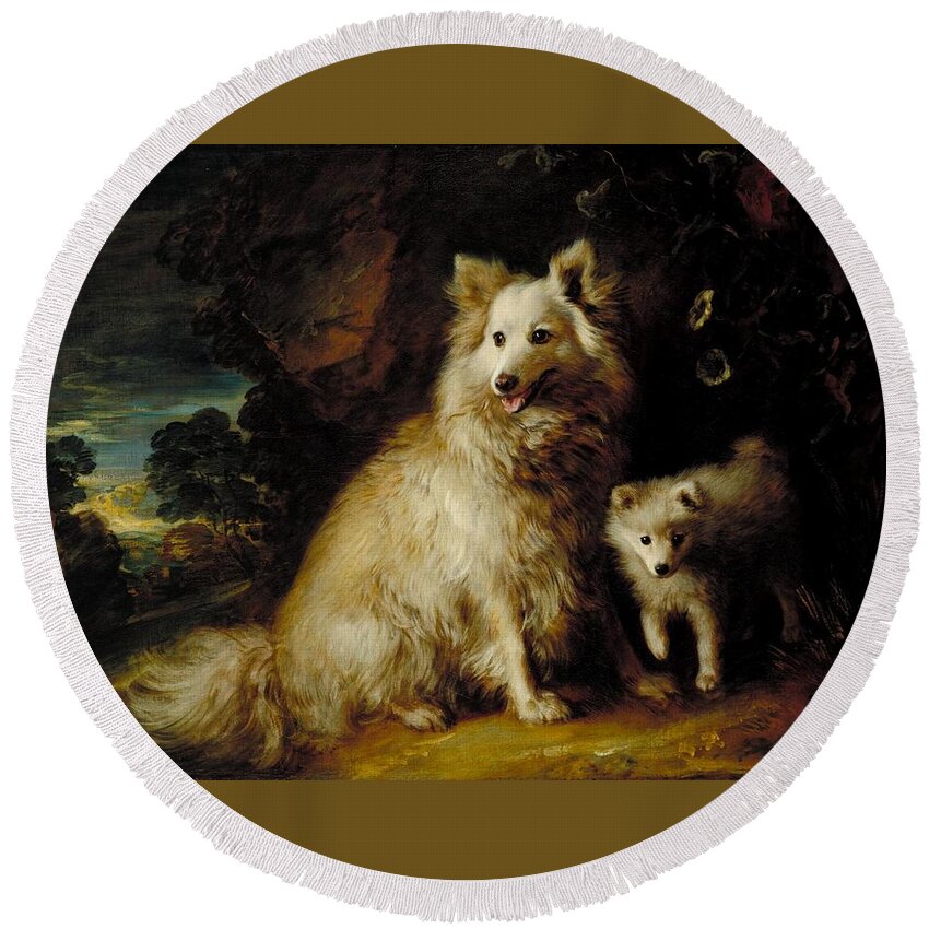 Thomas Gainsborough Round Beach Towel featuring the painting Pomeranian Bitch and Puppy by Thomas Gainsborough