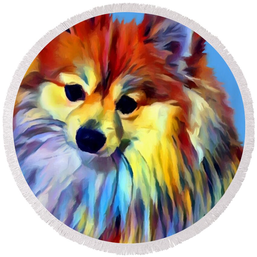Pomeranian Round Beach Towel featuring the painting Pomeranian by Chris Butler
