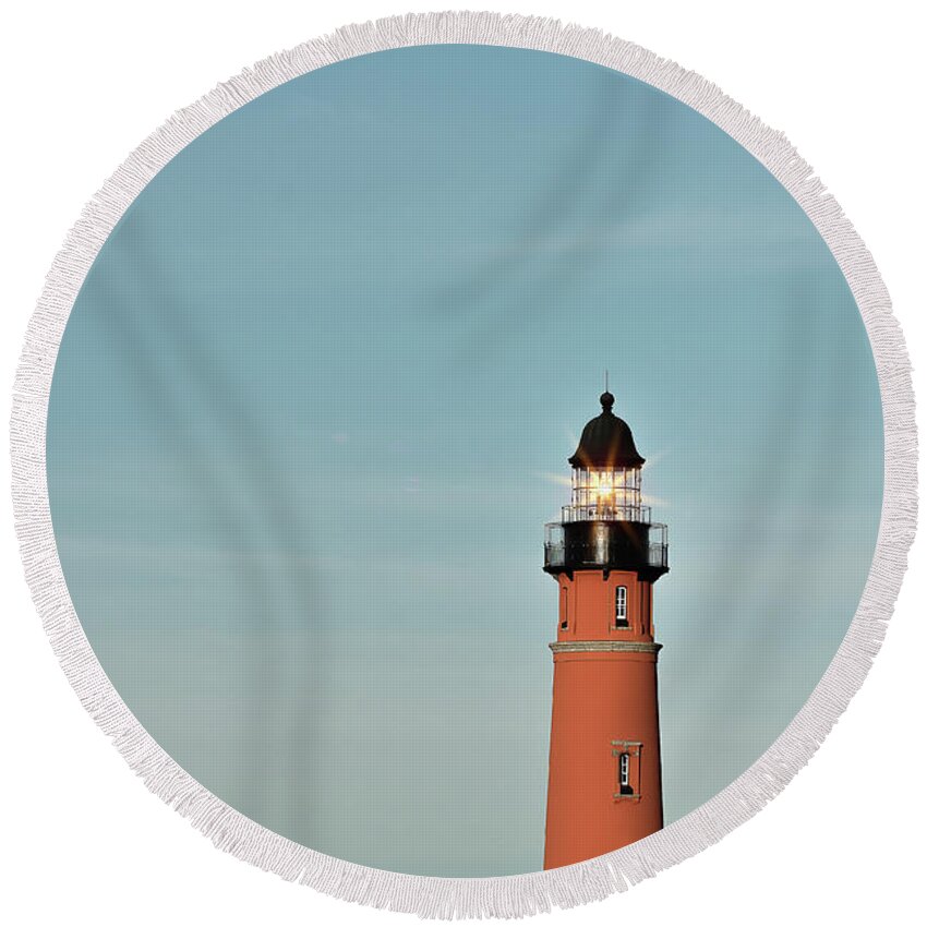 Lighthouse Round Beach Towel featuring the photograph Ponce de Leon Lighthouse by Norman Peay