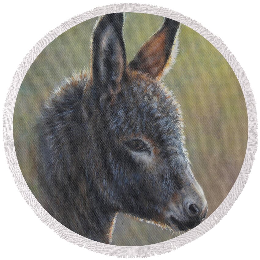 Donkey Round Beach Towel featuring the painting Poncho by Kim Lockman