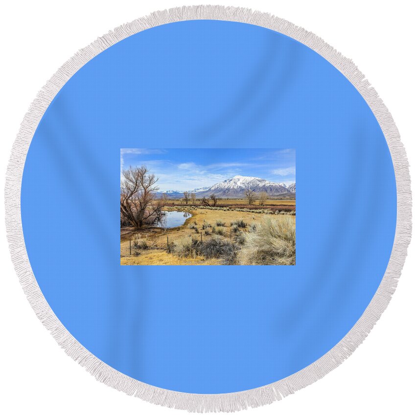 Pond Round Beach Towel featuring the photograph Pond in the Eastern Sierras by Mark Joseph